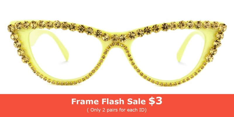 Cathleen - Glitter Yellow Cat Eye Glasses - 6