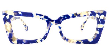 Sarah - Rectangle Blue Floral Eyeglasses