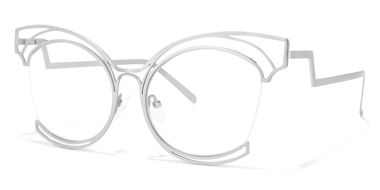 Maggie - Cat Eye Silver Eyeglasses | Vooglam Front View