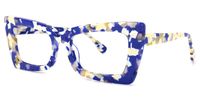 Sarah - Rectangle Blue Floral Eyeglasses - 2