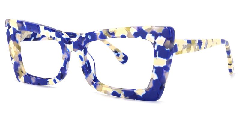 Sarah - Rectangle Blue Floral Eyeglasses