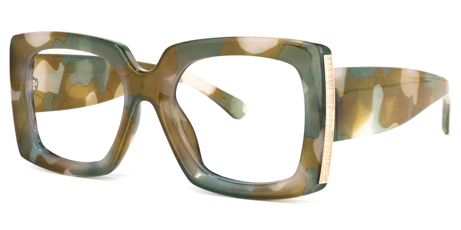 Borislav - Rectangle Olive Eyeglasses | Vooglam Front View