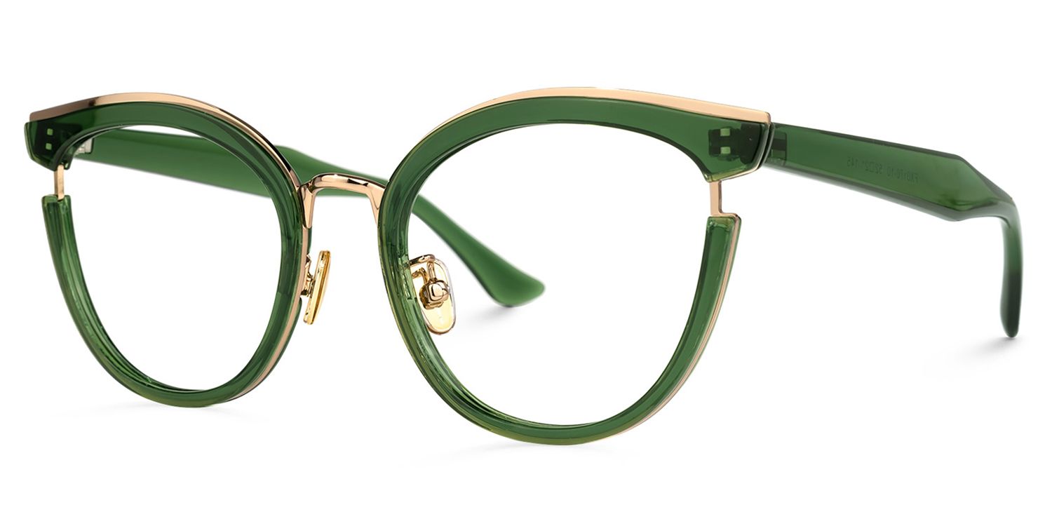 Retro -  Round Dark/Green Eyeglasses | Vooglam Front View