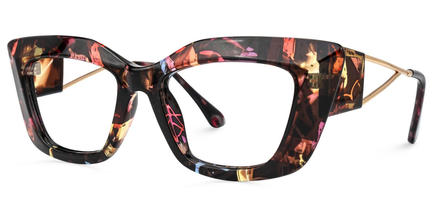 Walburga - Rectangle Floral Eyeglasses | Vooglam Front View