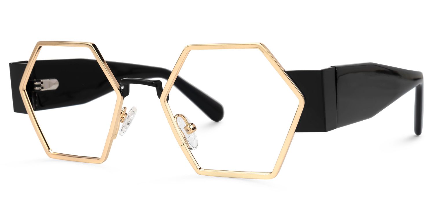 Lizzy - Geometric Gold Eyeglasses | Vooglam Front View