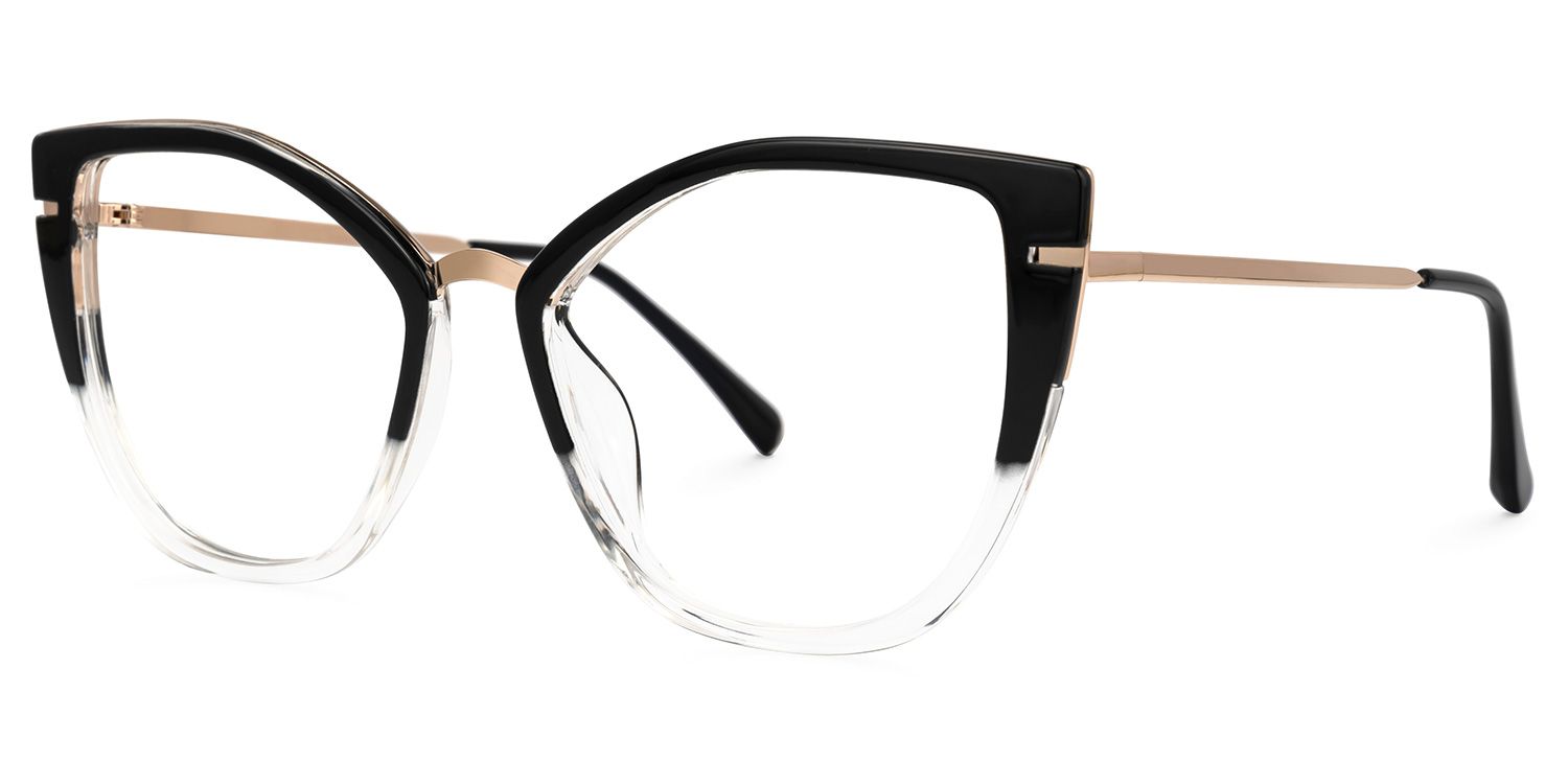 Abena - Cat Eye Black/Crystal Two-tone Eyeglasses by Vooglam - Front View