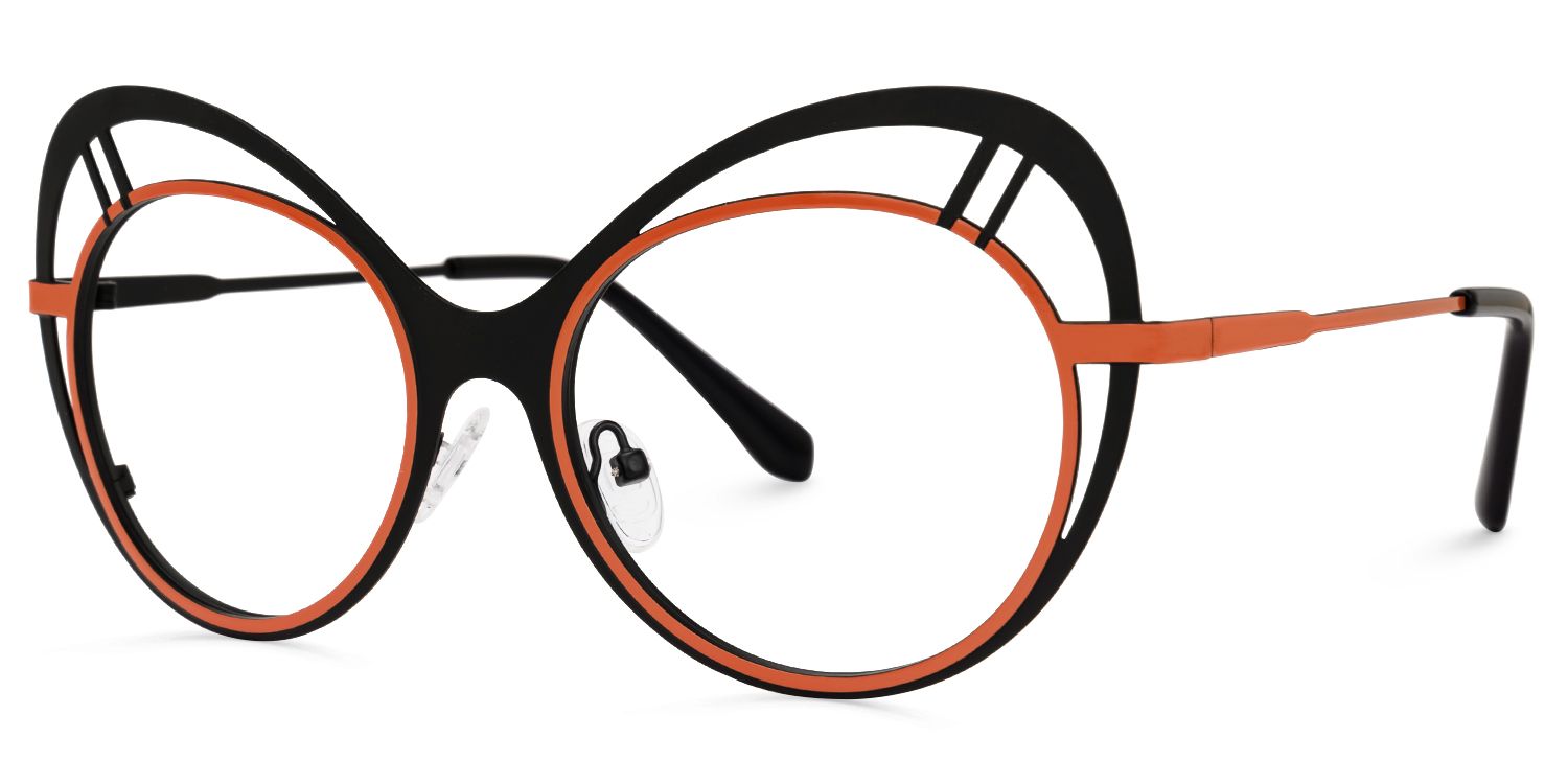 Abiyram - Cat Eye Black/Orange Eyeglasses by Vooglam - Front View
