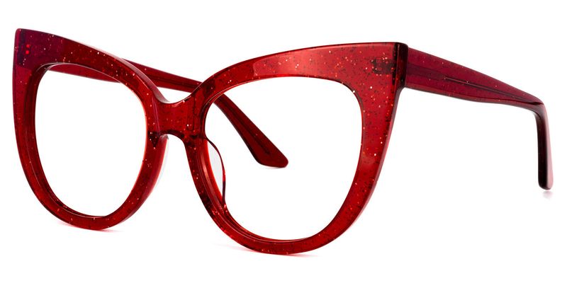 Carmine - Cat Eye Glitter Red Eyeglasses - 2