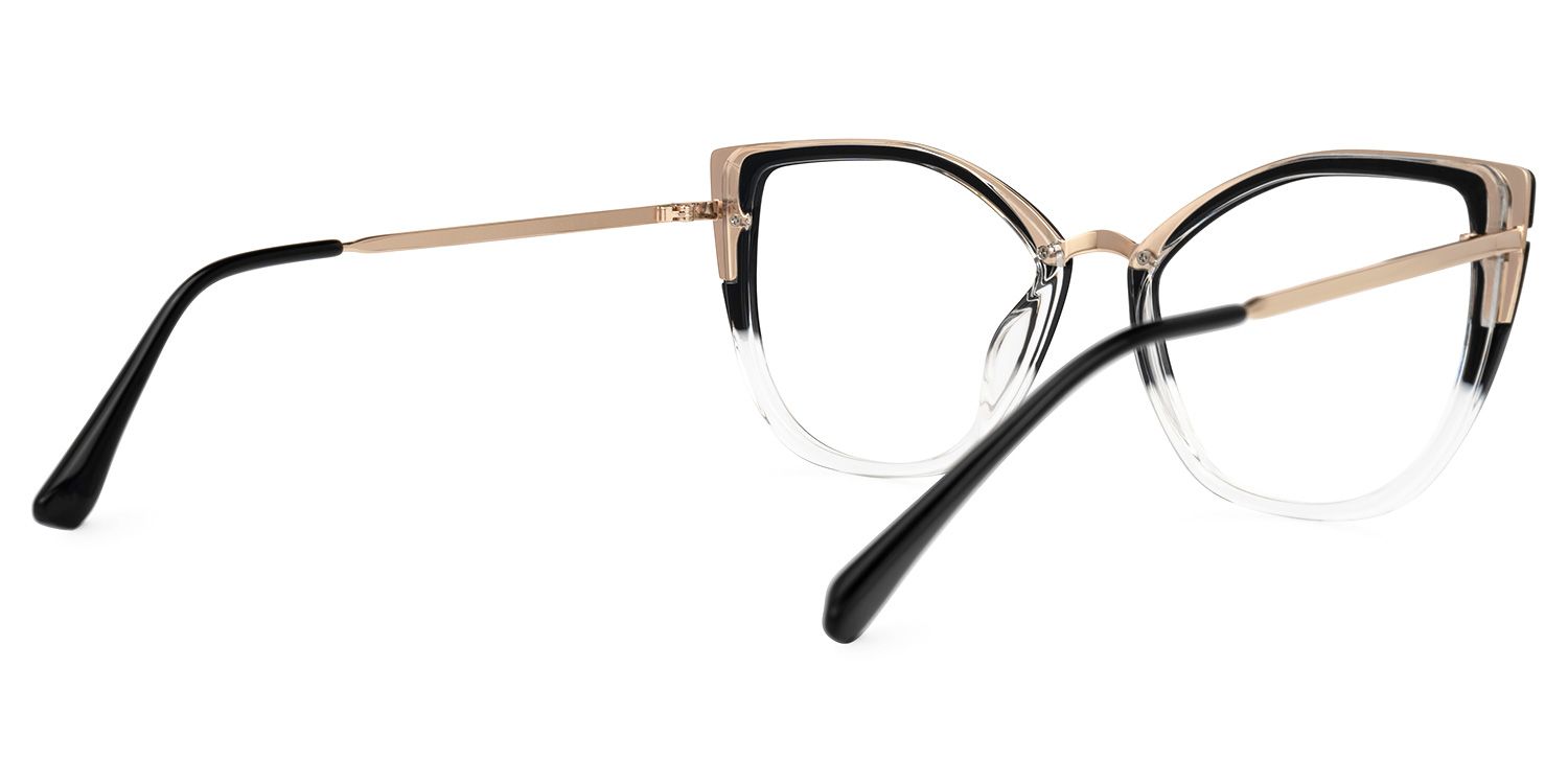 Abena - Cat Eye Black/Crystal Two-tone Eyeglasses by Vooglam - Side View