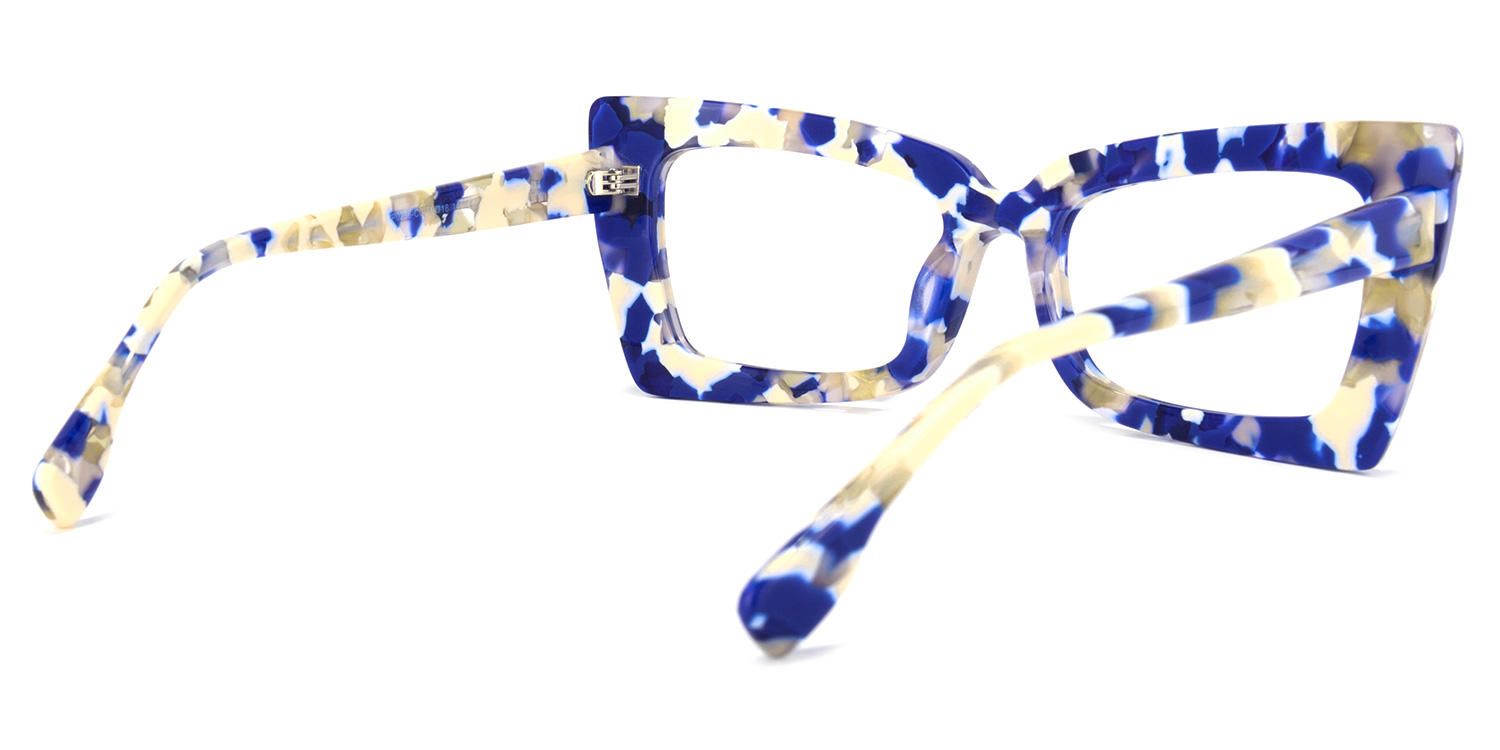 Sarah - Rectangle Blue Floral Eyeglasses - 3
