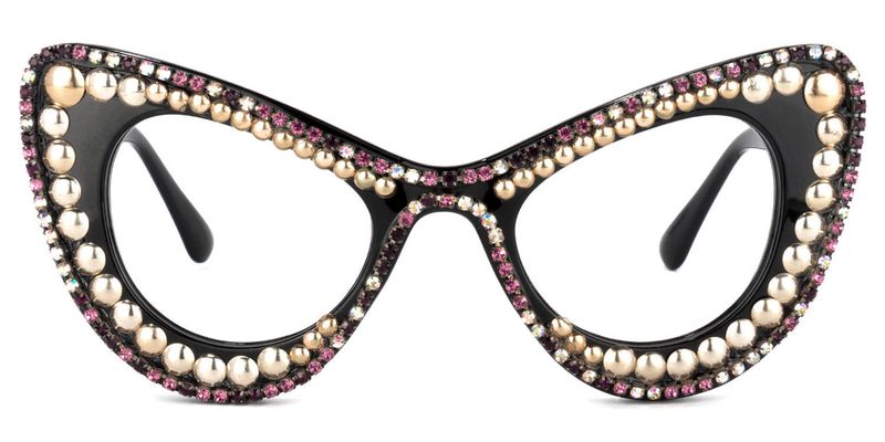 April - Glitter Black/Gold Cat Eye Glasses