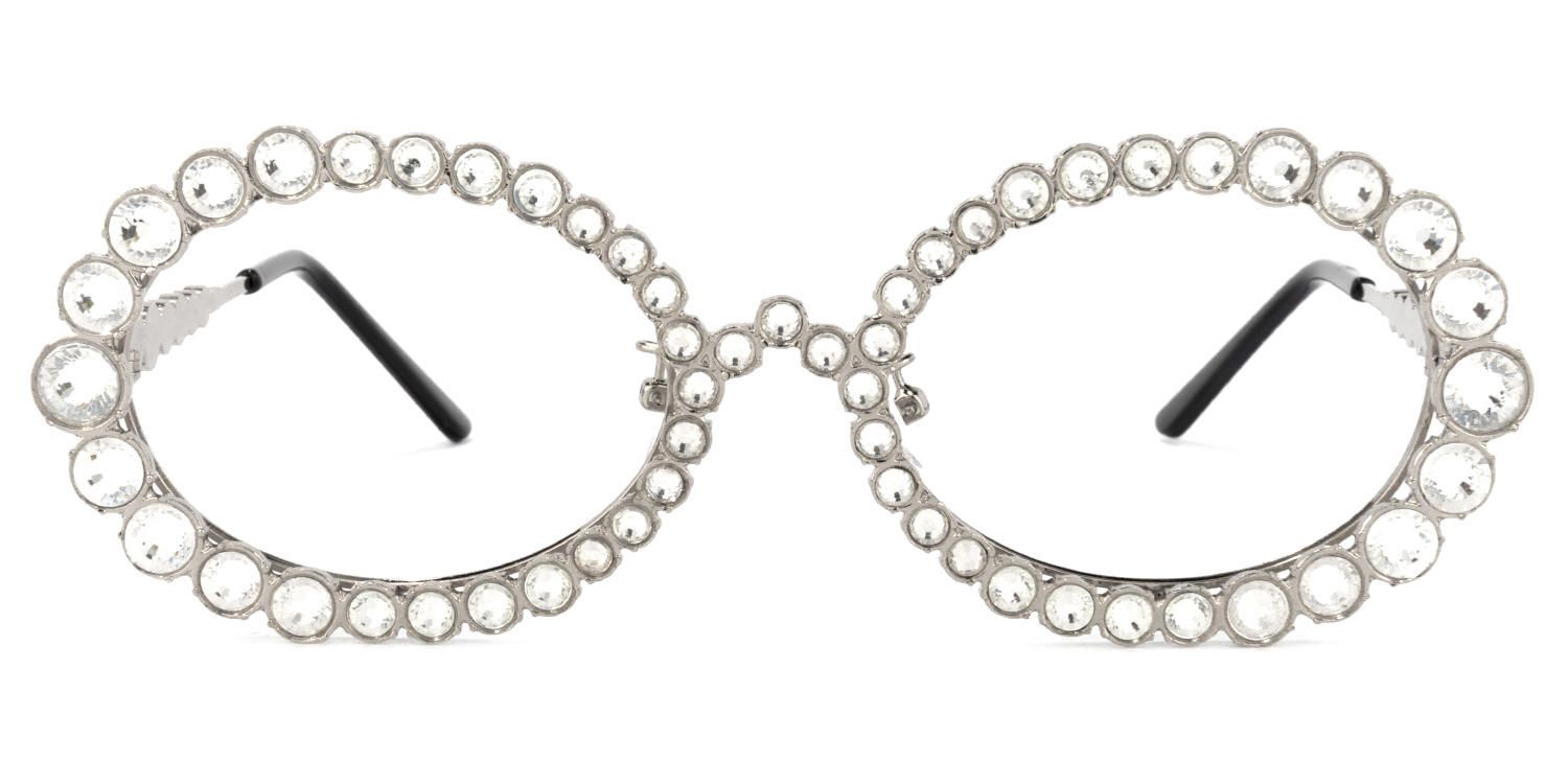 Ingra - Oval Silver Eyeglasses | Vooglam Angle View