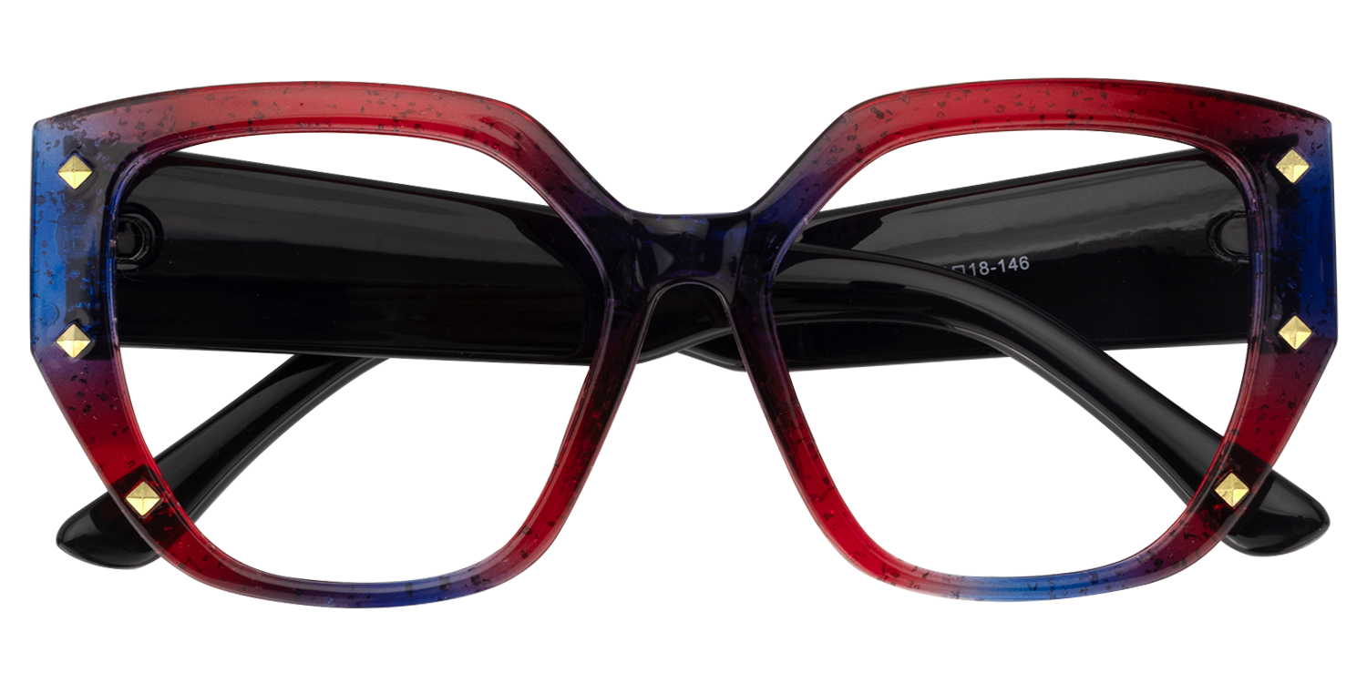 Geometric Blue/Red Eyeglasses | Vooglam.com Front View