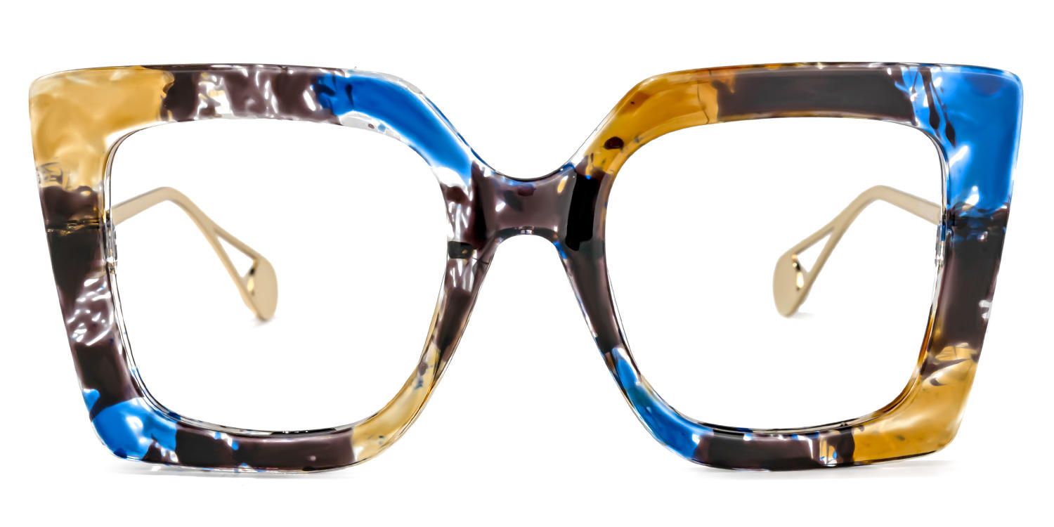 Adrienne - Square Blue Floral Eyeglasses | Vooglam 111 Angle View