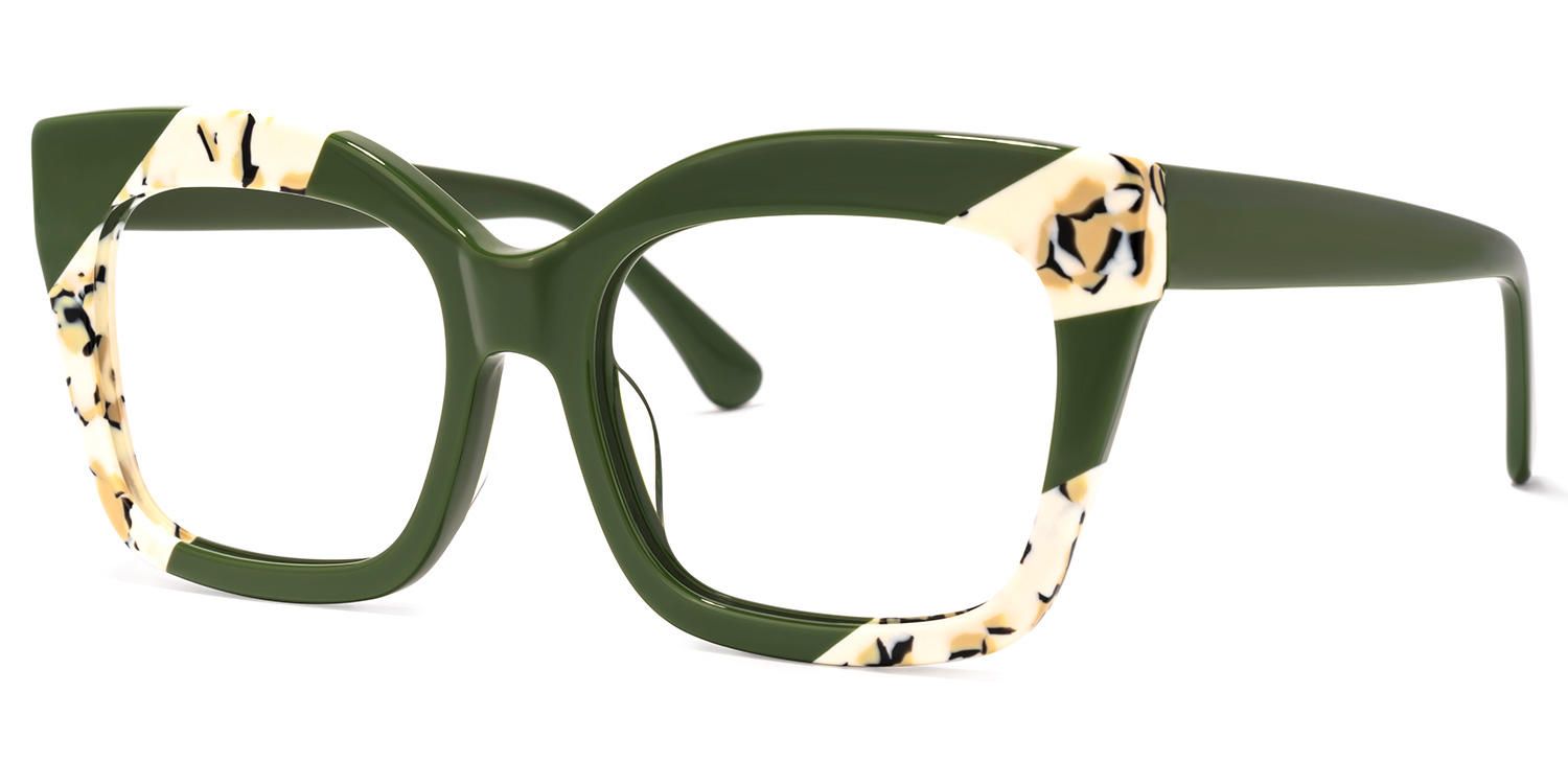 Terrie - Square Dark/Green Eyeglasses | Vooglam Front View