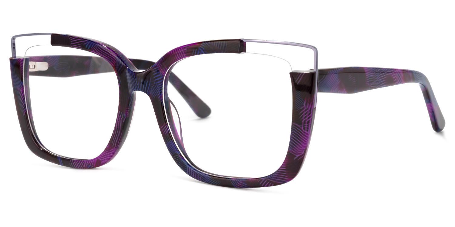 Angelia - Square Purple/Floral Eyeglasses - 2