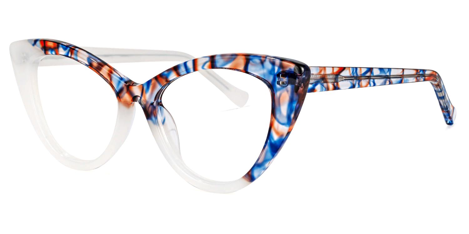Antoinette - Cat Eye Blue/Orange Eyeglasses | Vooglam Front View