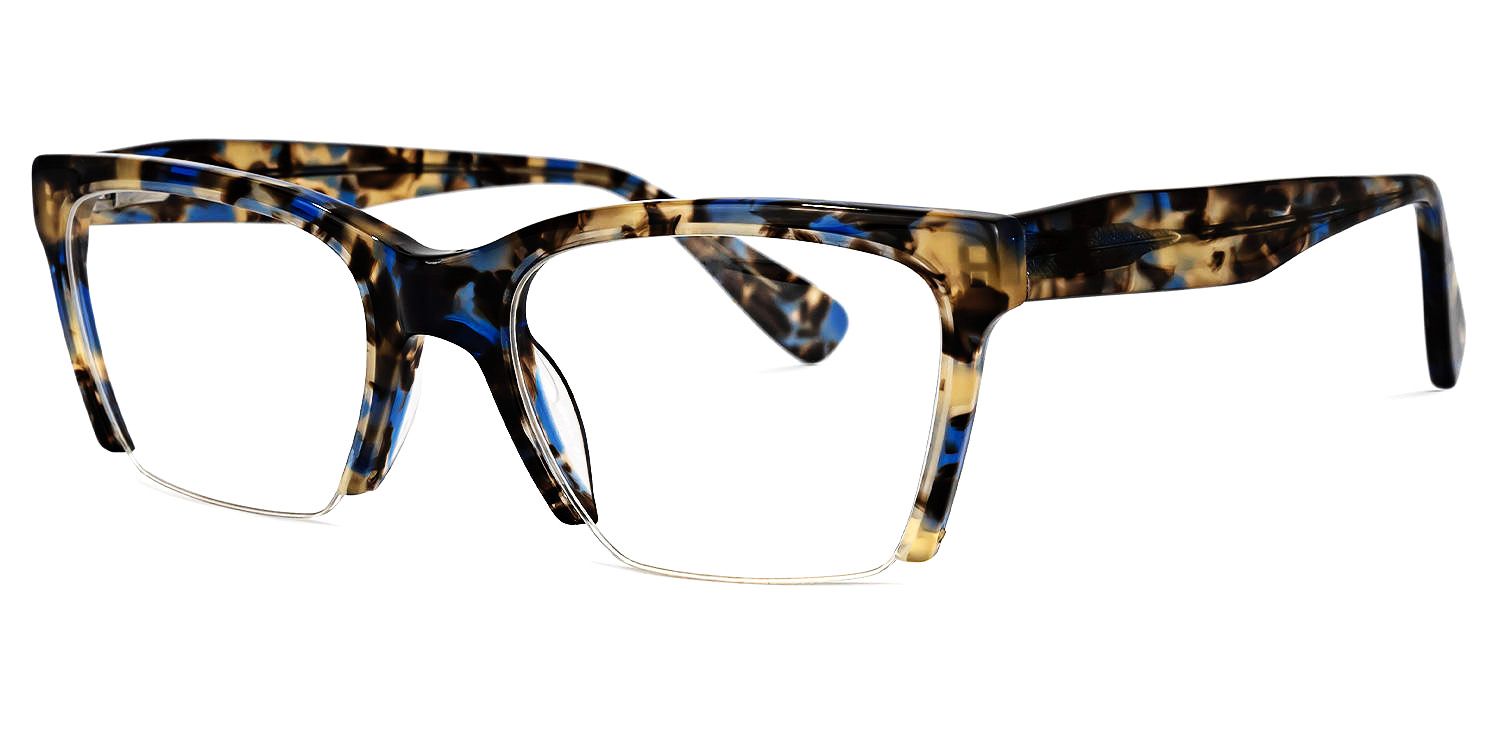 Vivienne - Rectangle Blue/Tortoise Eyeglasses | Vooglam Front View
