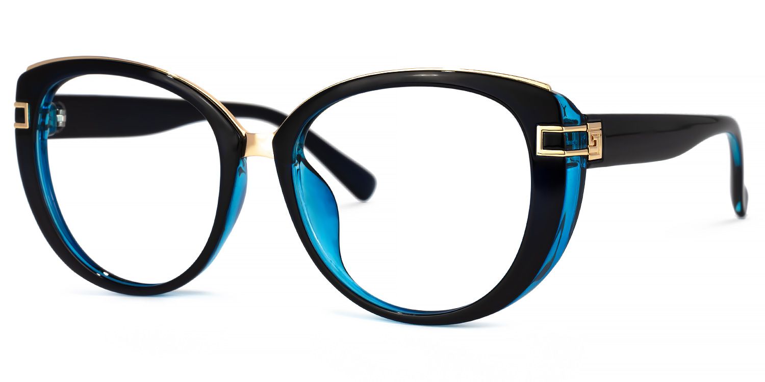 Bessie - Oval Dark/Blue Eyeglasses | Vooglam Front View