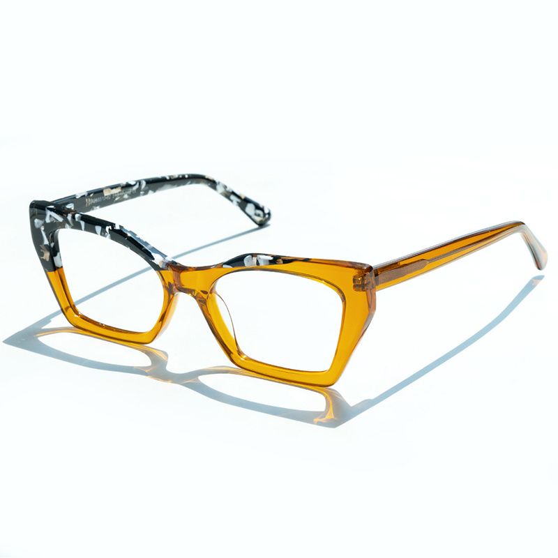 model wearing Kirsten - Rectangle Yellow/Tortoise Two-tone Eyeglasses 1
