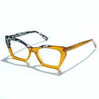 Kirsten - Rectangle Yellow/Tortoise Two-tone Eyeglasses | Vooglam On Model