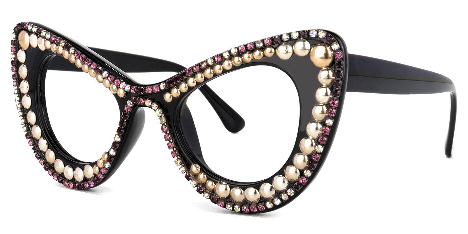 April - Glitter Black/Gold Cat Eye Glasses | Vooglam Front View