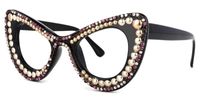 April - Glitter Black/Gold Cat Eye Glasses | Vooglam Front View