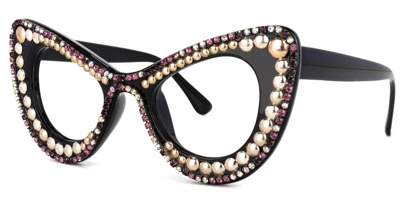 April - Glitter Black/Gold Cat Eye Glasses