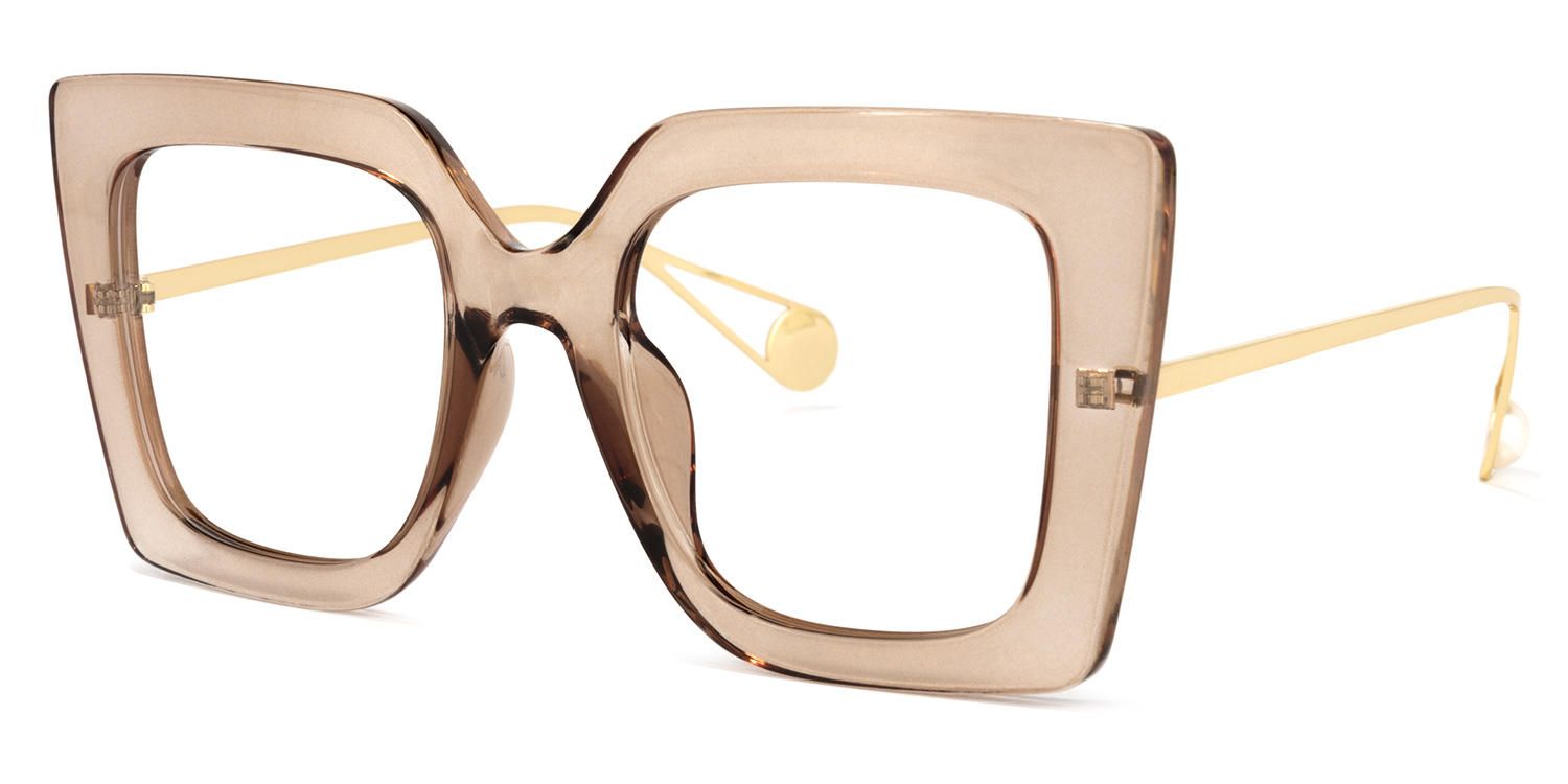 Adrienne - Square Brown Eyeglasses | Vooglam Front View