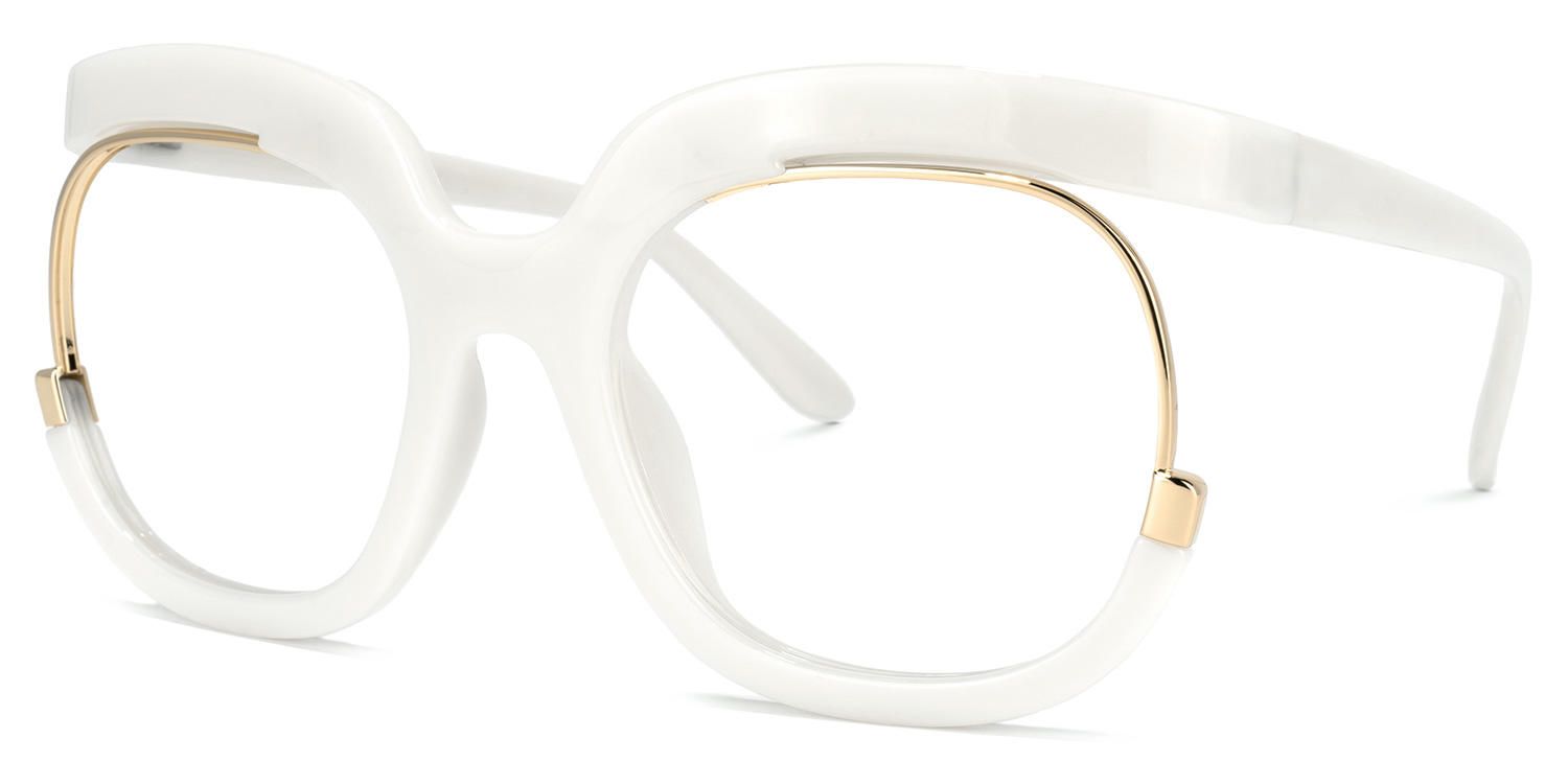 Fredia - Square White Eyeglasses | Vooglam Front View
