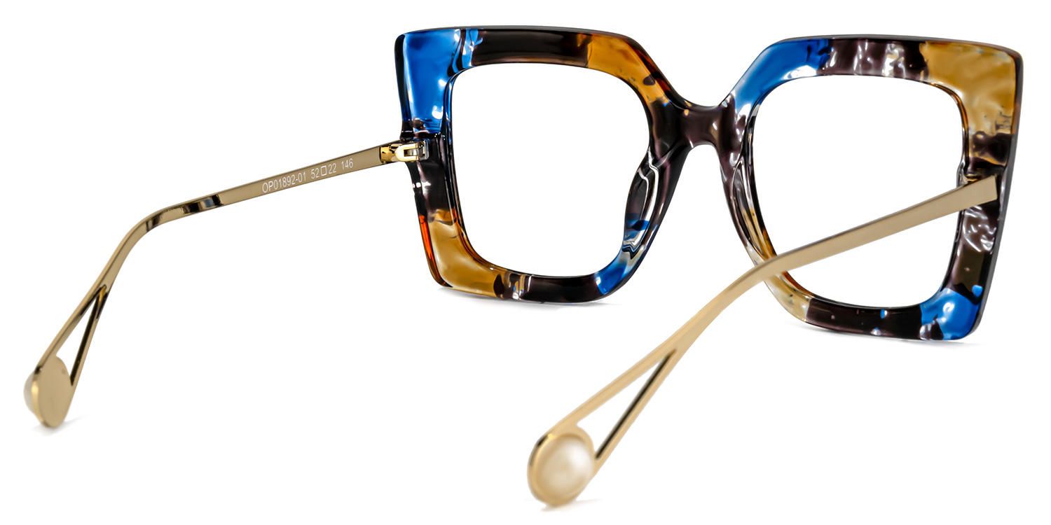 Adrienne - Square Blue Floral Eyeglasses | Vooglam 111 Side View