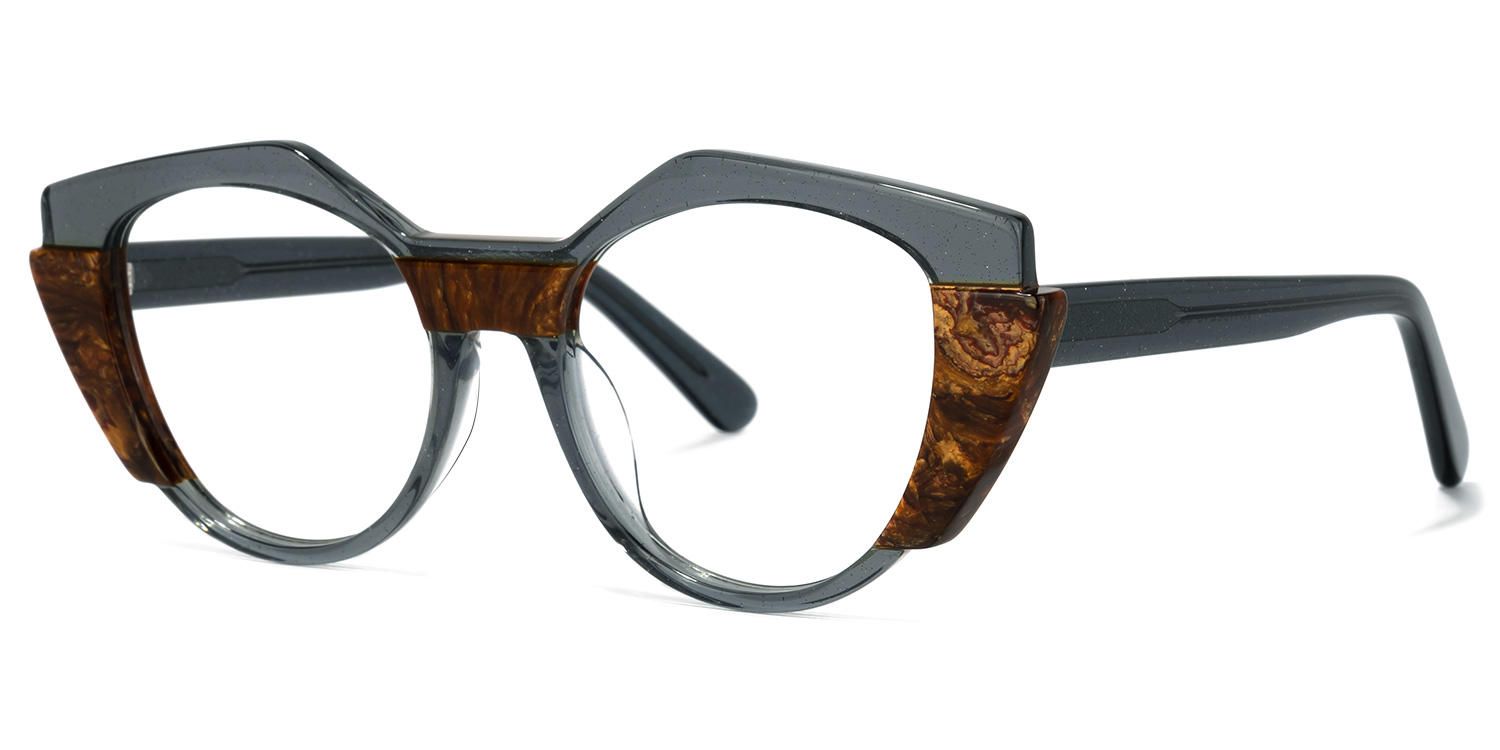 Lenore - Geometric Dark/Grey Eyeglasses | Vooglam Front View