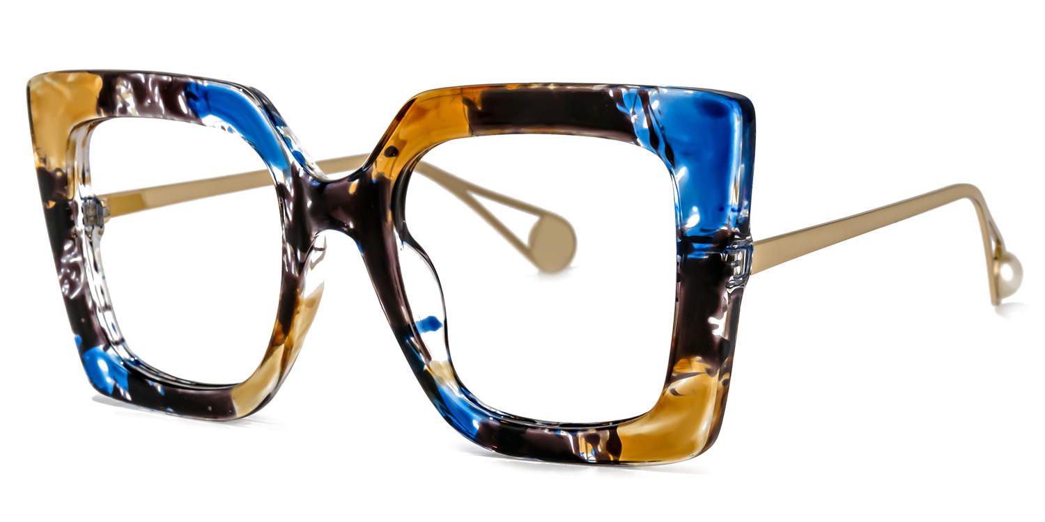 Adrienne - Square Blue Floral Eyeglasses | Vooglam 111 Front View