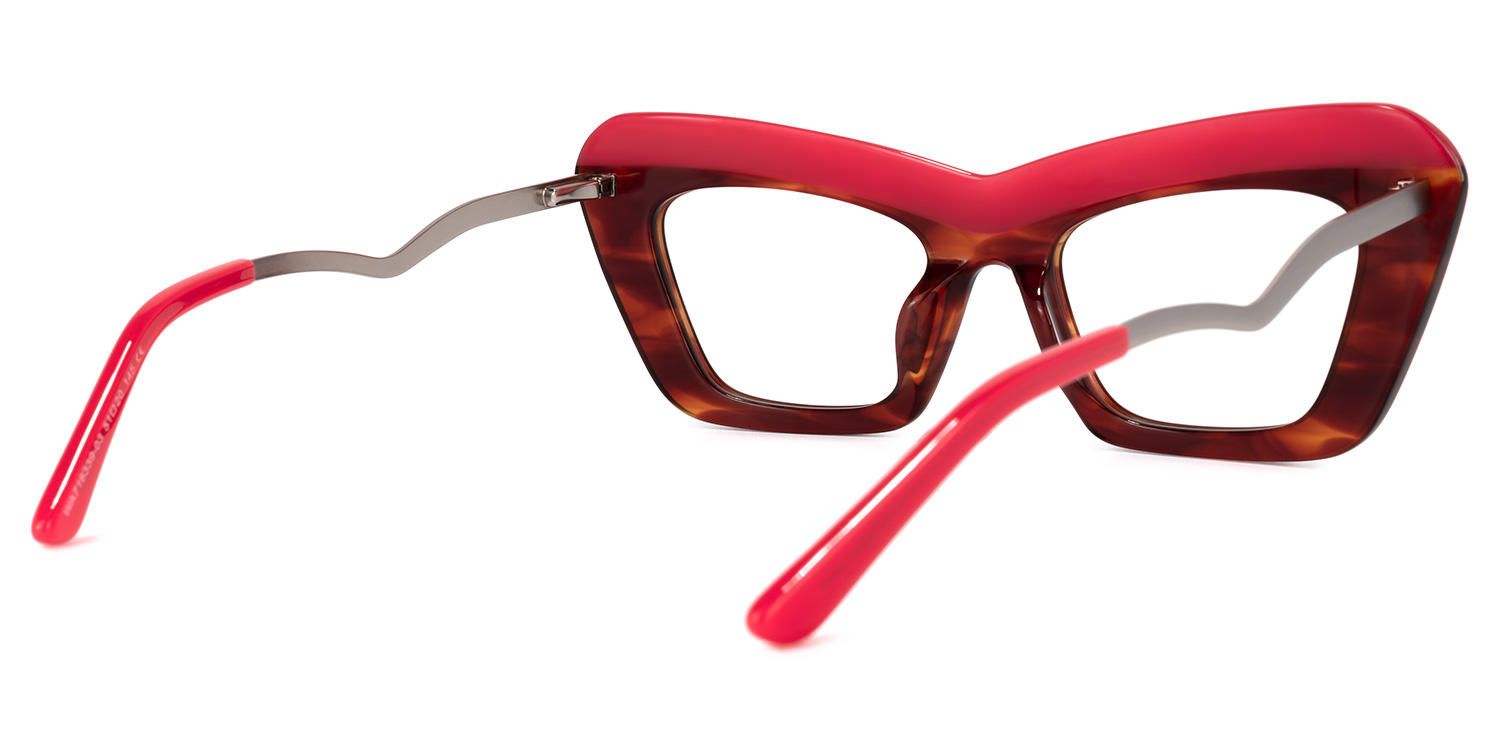 Dusica - Rectangle Red Eyeglasses - 3