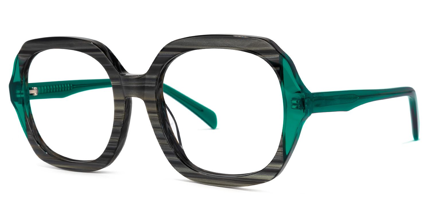 Square Dark/Green Eyeglasses | Vooglam.com Front View