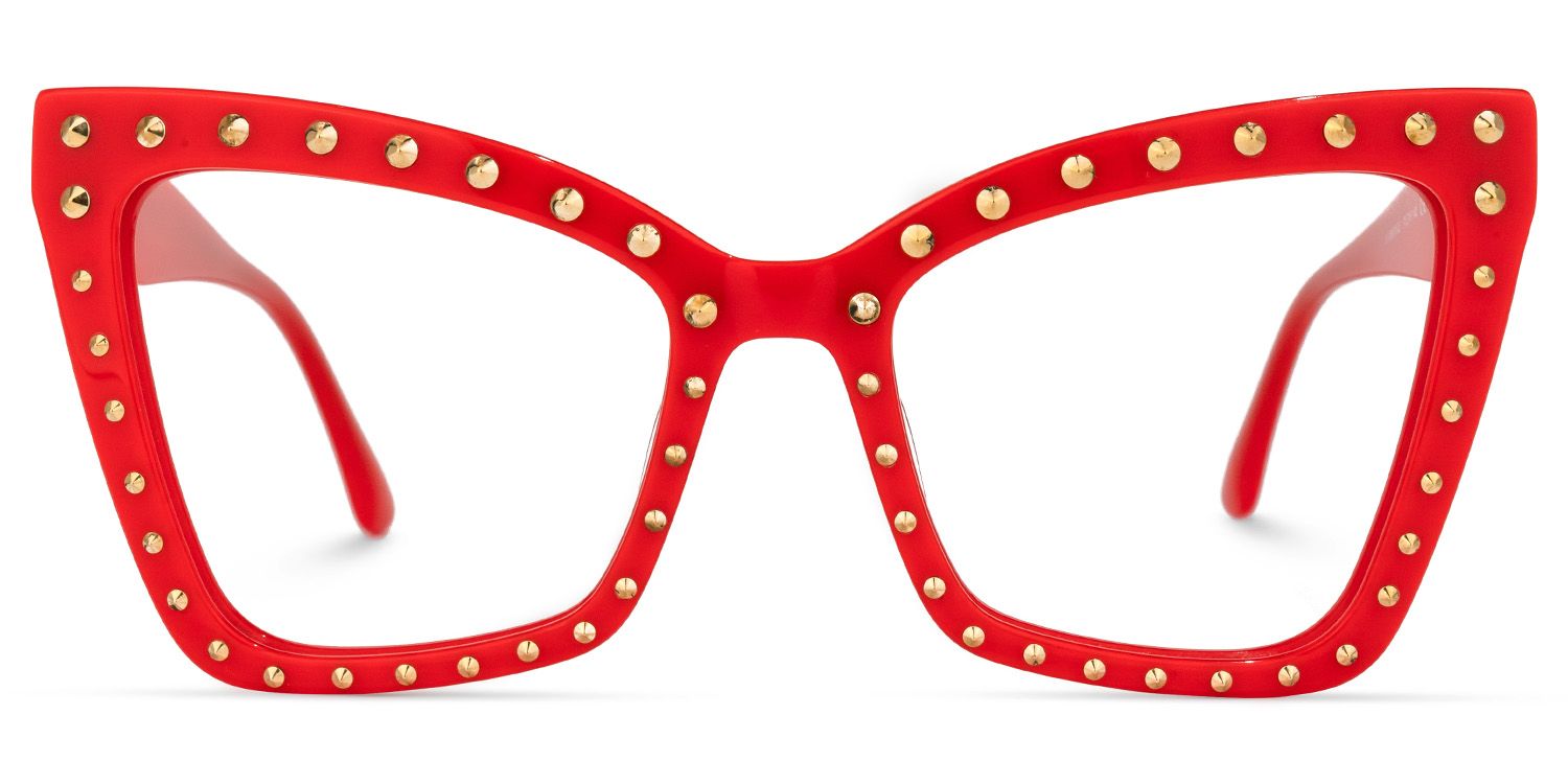 Cyndi - Square Red Eyeglasses | Vooglam Angle View