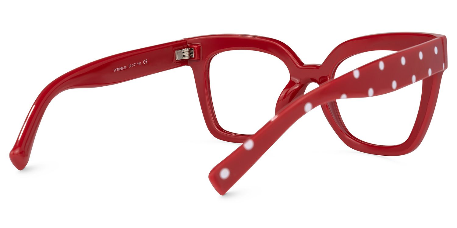Naila - Square Red Eyeglasses │Vooglam Side View