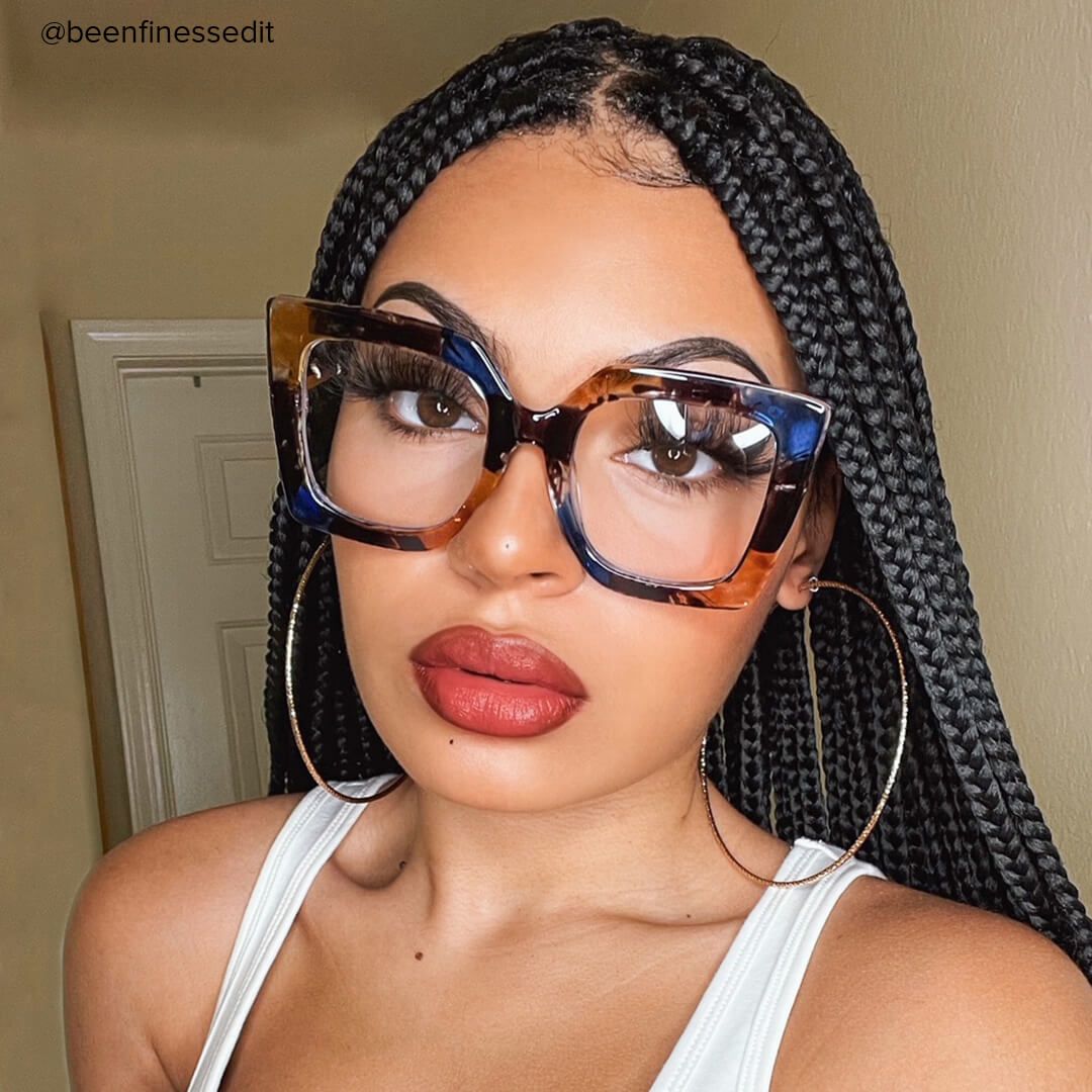 Adrienne - Square Blue Floral Eyeglasses - 5