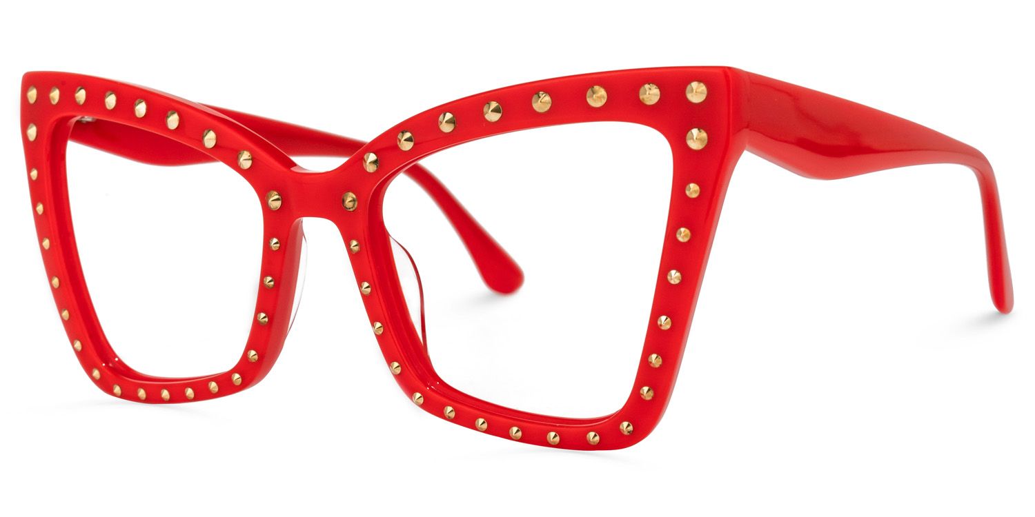 Cyndi - Square Red Eyeglasses | Vooglam Front View