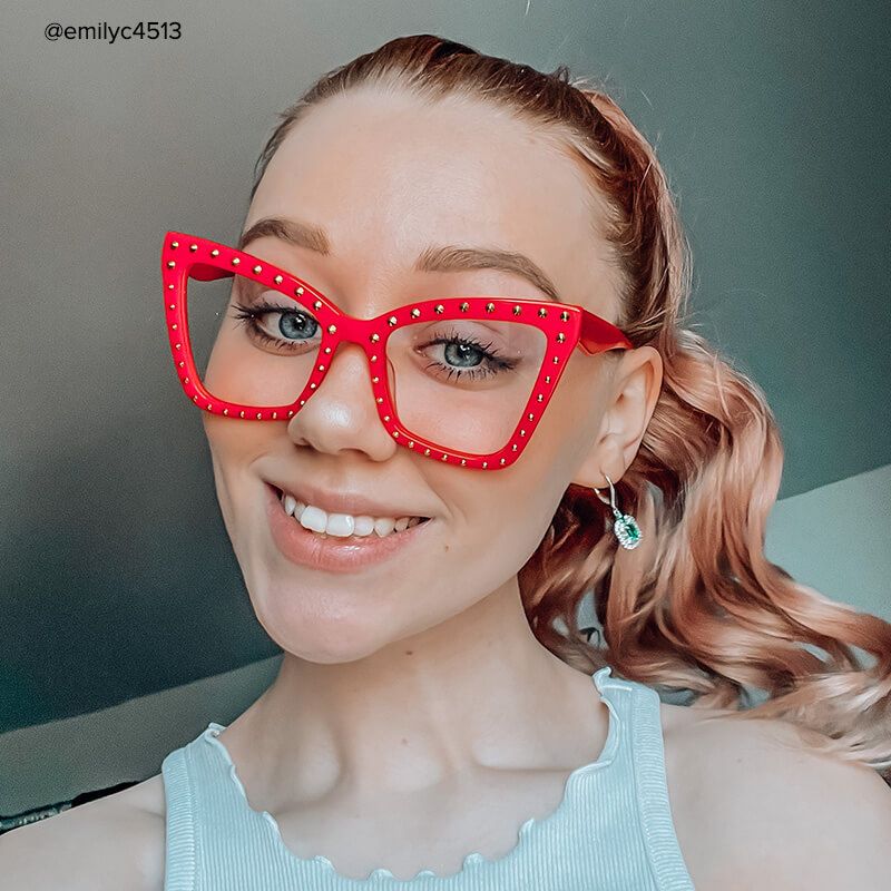 Cyndi - Square Red Eyeglasses - 6