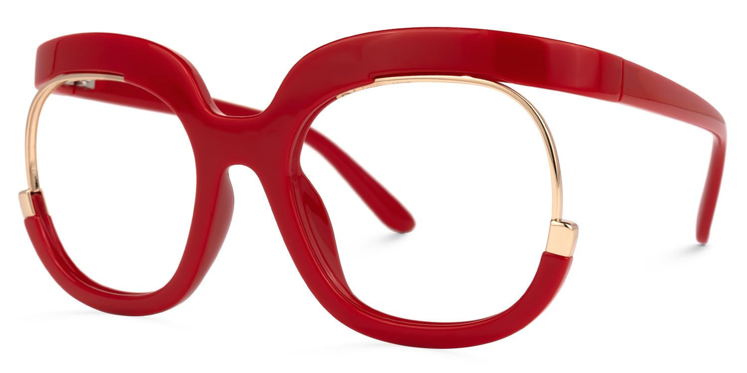 Fredia - Square Red Eyeglasses | Vooglam Front View