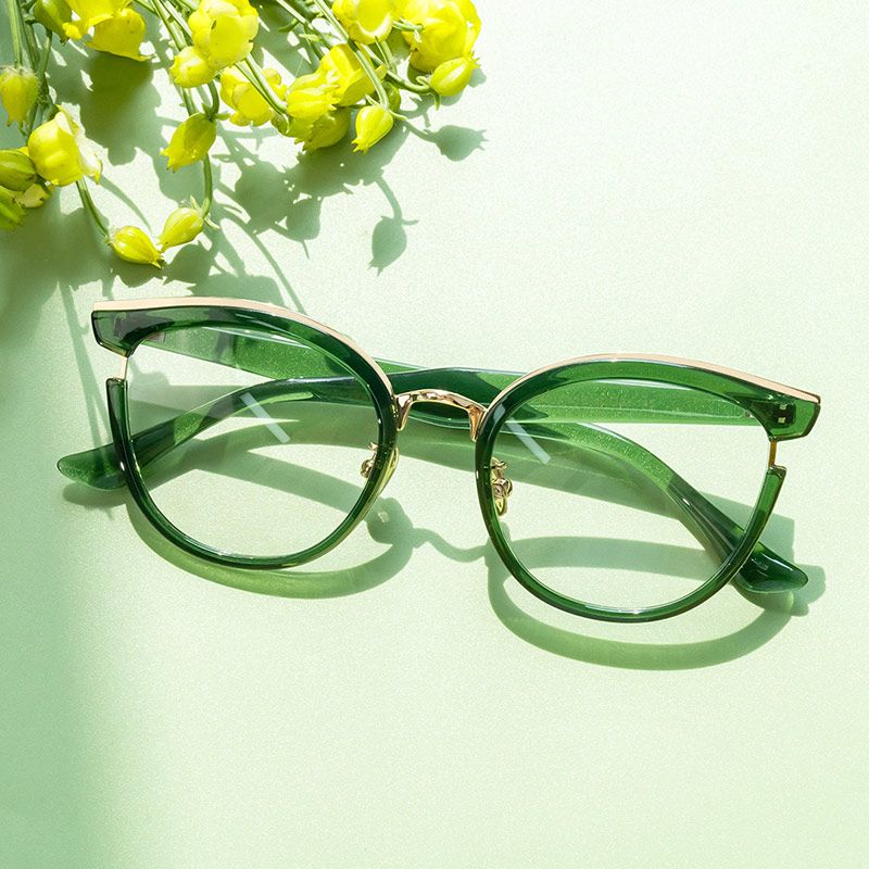 model wearing Retro -  Round Dark/Green Eyeglasses 1