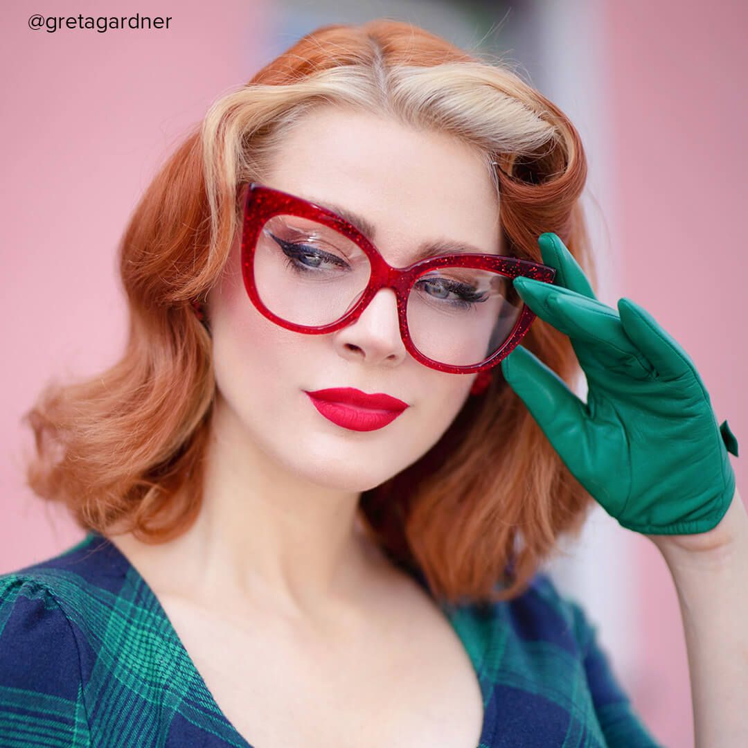 Carmine - Cat Eye Glitter Red Eyeglasses - 10