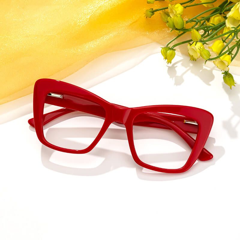 Dewanna - Rectangle Red Eyeglasses | Vooglam On Model
