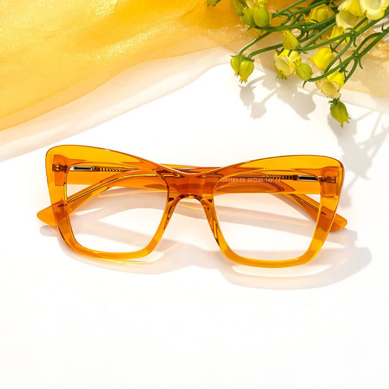 model wearing Dewanna - Rectangle Orange Eyeglasses 1