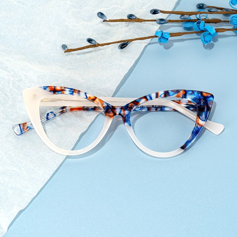 model wearing Antoinette - Cat Eye Blue/Orange Eyeglasses 1