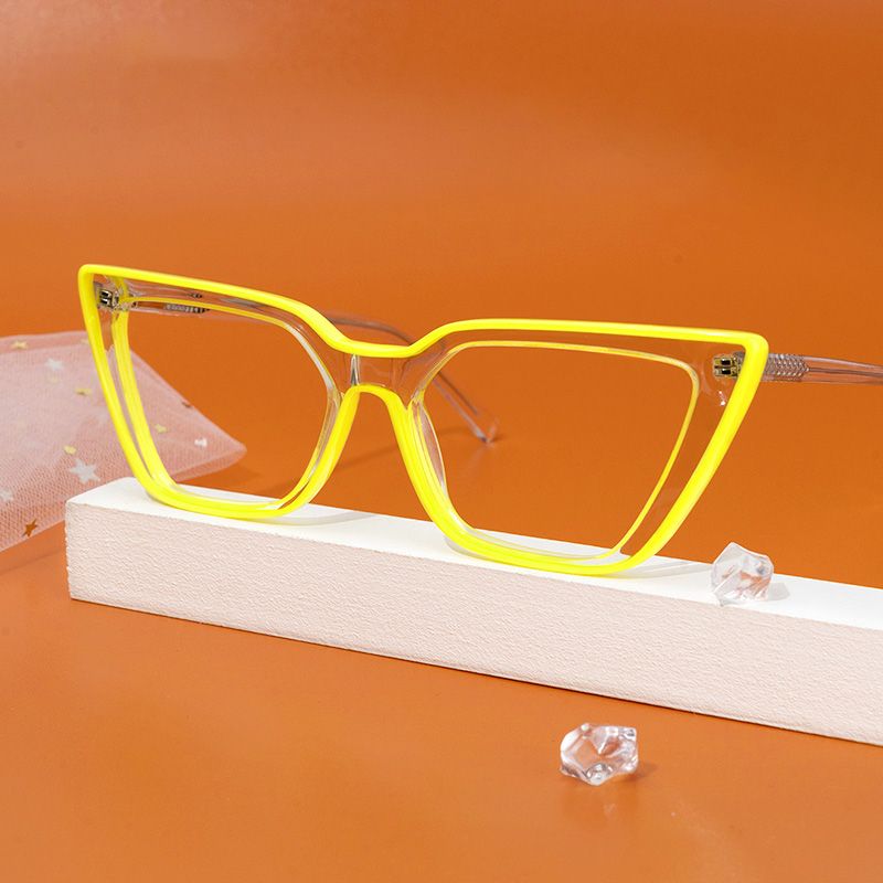 model wearing Lyuba - Rectangle Yellow Eyeglasses 1