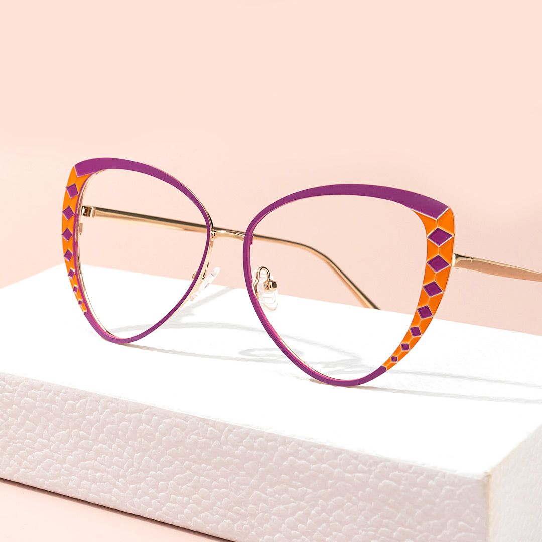 model wearing Tristan - Geometric Purple Eyeglasses 1