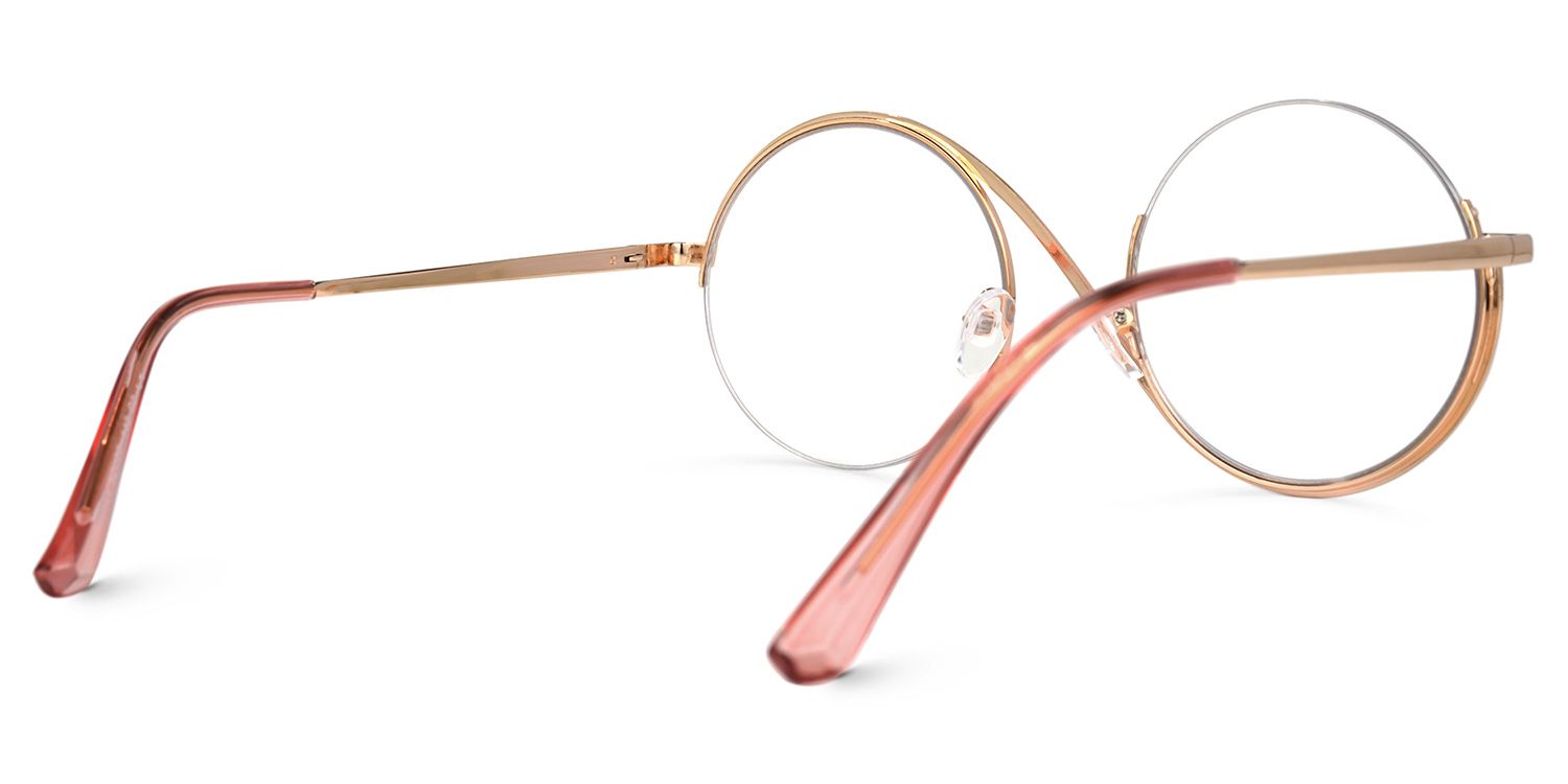 Manley - Delicate Round Pink Semi-Rim Glasses by Vooglam - Side View