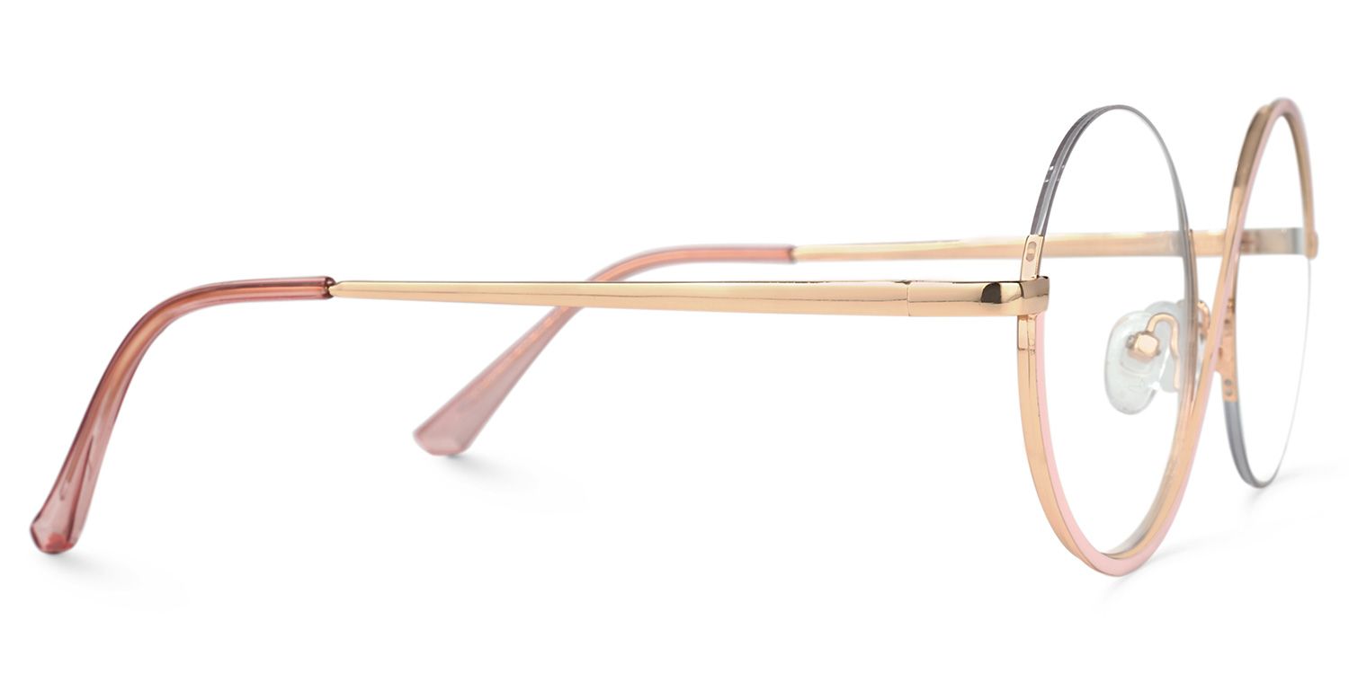 Manley - Delicate Round Pink Semi-Rim Glasses by Vooglam - Product View 4